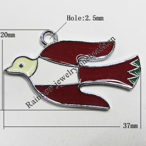 Zinc Alloy Enamel Pendant, Bird 37x20mm Hole:2.5mm, Sold by Group