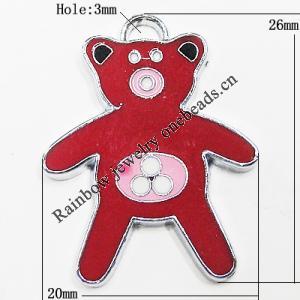 Zinc Alloy Enamel Pendant, Bear 26x20mm Hole:3mm, Sold by Group