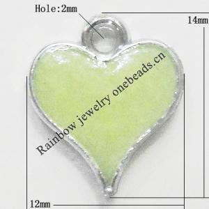 Resin Luminous Pendant, Heart 14x12mm Hole:2mm, Sold by Bag