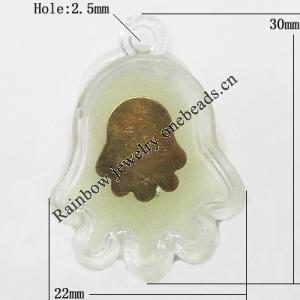 Resin Pendent with copper Beads, Luminous, Foot 30x22mm Hole:2.5mm, Sold by Bag