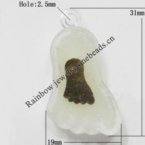Resin Pendent with copper Beads, Luminous, Foot 31x19mm Hole:2.5mm, Sold by Bag
