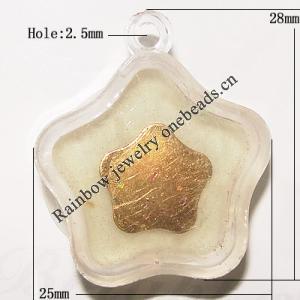 Resin Pendent with copper Beads, Luminous, Star 28x25mm Hole:2.5mm, Sold by Bag