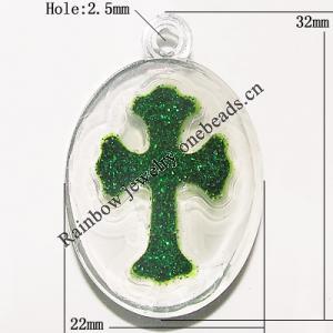 Resin Pendent, Flat Round 32x22mm Hole:2.5mm, Sold by Bag