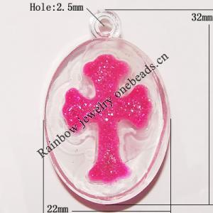 Resin Pendent, Flat Round 32x22mm Hole:2.5mm, Sold by Bag