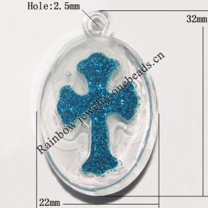 Resin Pendent, Flat Round 32x22mm Hole:2.5mm, Sold by Bag