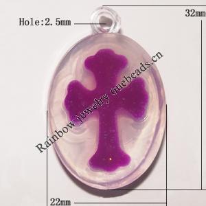 Resin Pendent, Flat Round 32x22mm Hole:2.5mm, Sold by Bag