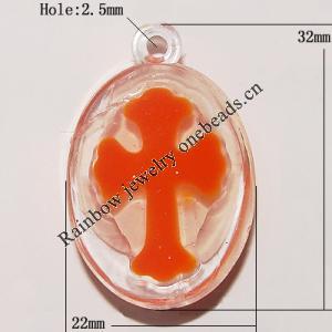 Resin Pendent, Flat Round 32x22mm Hole:2.5mm, Sold by Bag