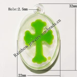 Resin Pendent, Flat Round 32x22mm Hole:2.5mm, Sold by Bag