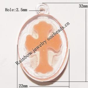 Resin Pendent, Flat Round 32x22mm Hole:2.5mm, Sold by Bag