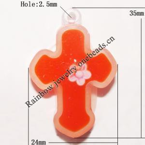 Resin Pendent, Cross 35x24mm Hole:2.5mm, Sold by Bag