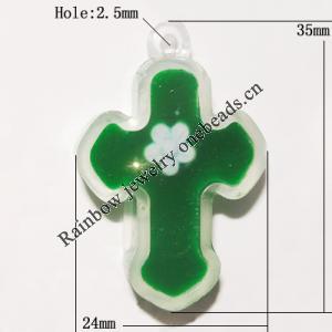 Resin Pendent, Cross 35x24mm Hole:2.5mm, Sold by Bag