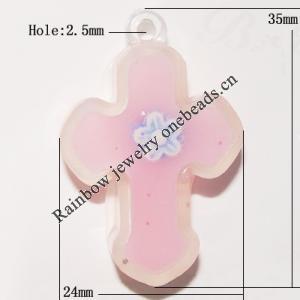 Resin Pendent, Cross 35x24mm Hole:2.5mm, Sold by Bag