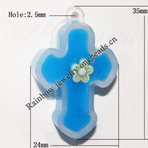 Resin Pendent, Cross 35x24mm Hole:2.5mm, Sold by Bag