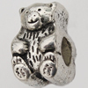 European Style Beads Zinc Alloy Jewelry Findings Lead-free , Bear 14x8x8mm, Hole:4.5mm Sold by Bag