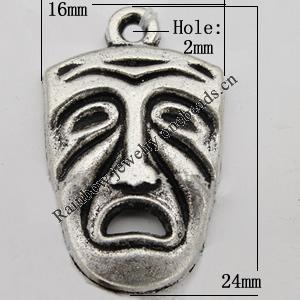 Pendant Zinc Alloy Jewelry Findings Lead-free , 24x16mm Hole:2mm Sold by Bag