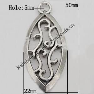 Pendant Zinc Alloy Jewelry Findings Lead-free , 50x22mm Hole:5mm Sold by Bag