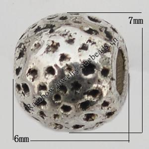 Bead Zinc Alloy Jewelry Findings Lead-free , Drum 7x6mm, Hole:3mm Sold by Bag