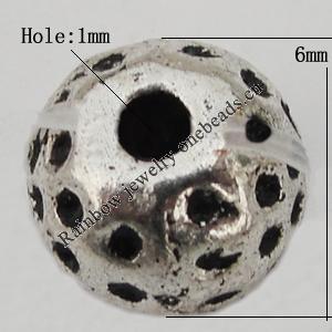 Bead Zinc Alloy Jewelry Findings Lead-free , Round 6x6mm, Hole:1mm Sold by Bag