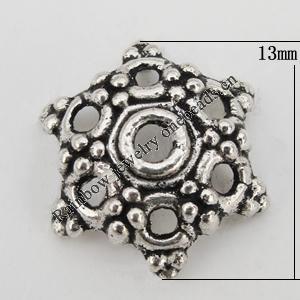 Bead Caps Zinc Alloy Jewelry Findings Lead-free, 13x13mm, Hole:2mm Sold by Bag