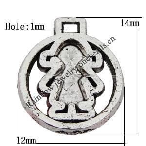 Pendant Zinc Alloy Jewelry Findings Lead-free, 14x12mm Hole:1mm Sold by Bag