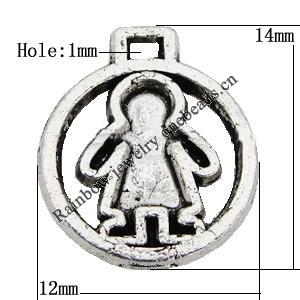 Pendant Zinc Alloy Jewelry Findings Lead-free, 14x12mm Hole:1mm Sold by Bag