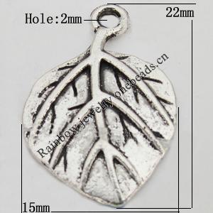 Pendant Zinc Alloy Jewelry Findings Lead-free, Leaf 22x15mm Hole:2mm Sold by Bag