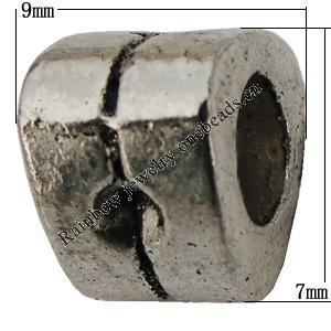 European Style Beads Zinc Alloy Jewelry Findings Lead-free, 9x7mm, Hole:5mm Sold by Bag