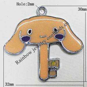 Zinc Alloy Enamel Pendant, Key 30x32mm Hole:2mm, Sold by Group