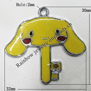 Zinc Alloy Enamel Pendant, Key 30x32mm Hole:2mm, Sold by Group