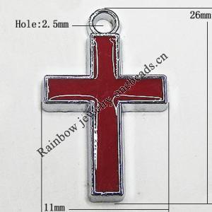 Zinc Alloy Enamel Pendant, Cross 26x11mm Hole:2.5mm, Sold by Group