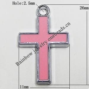 Zinc Alloy Enamel Pendant, Cross 26x11mm Hole:2.5mm, Sold by Group