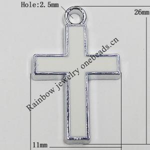 Zinc Alloy Enamel Pendant, Cross 26x11mm Hole:2.5mm, Sold by Group