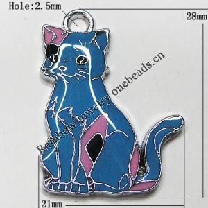 Zinc Alloy Enamel Pendant, Cat 28x21mm Hole:2.5mm, Sold by Group