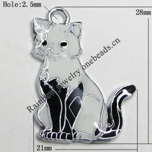 Zinc Alloy Enamel Pendant, Cat 28x21mm Hole:2.5mm, Sold by Group