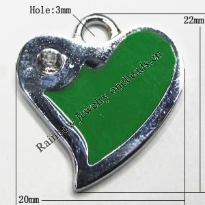 Zinc Alloy Enamel Pendant, Heart 22x20mm Hole:3mm, Sold by Group