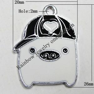 Zinc Alloy Enamel Pendant, Pig 26x20mm Hole:2mm, Sold by Group