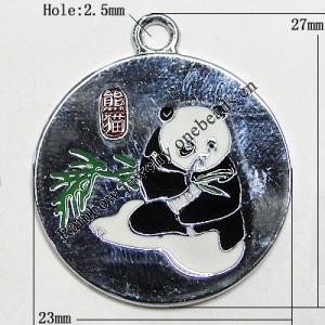 Zinc Alloy Enamel Pendant, Flat Round 27x23mm Hole:2.5mm, Sold by Group