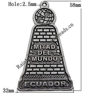 Pendant Zinc Alloy Jewelry Findings Lead-free, 58x32mm Hole:2.5mm Sold by Bag