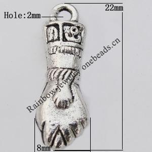 Pendant Zinc Alloy Jewelry Findings Lead-free, Hand Arm 22x8mm Hole:2mm Sold by Bag