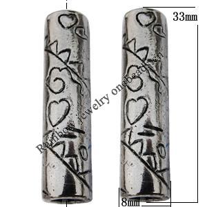 European Style Beads Zinc Alloy Jewelry Findings Lead-free, Tube 33x8mm, Hole:5mm Sold by Bag