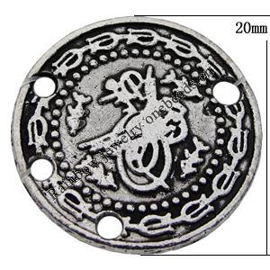 Connector Zinc Alloy Jewelry Findings Lead-free, Coin 20mm, Hole:2mm Sold by Bag