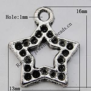 Pendant Zinc Alloy Jewelry Findings Lead-free, Star 16x13mm Hole:1mm Sold by Bag