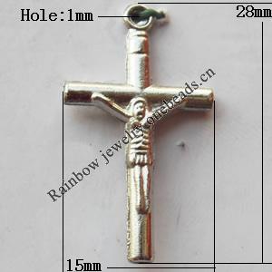 Pendant, Lead-free Zinc Alloy Jewelry Findings, Cross 15x28mm Hole:1mm, Sold by Bag