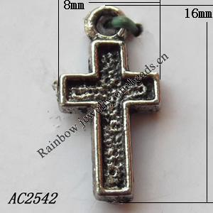 Pendant, Lead-free Zinc Alloy Jewelry Findings, Cross 8x16mm Hole:1mm, Sold by Bag