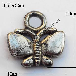 Pendant, Lead-free Zinc Alloy Jewelry Findings, Butterfly 10x10mm Hole:2mm, Sold by Bag