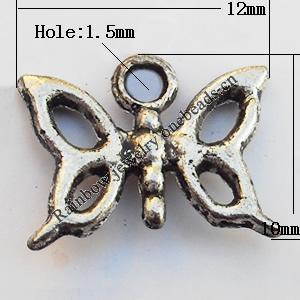 Pendant, Lead-free Zinc Alloy Jewelry Findings, Butterfly 12x10mm Hole:1.5mm, Sold by Bag