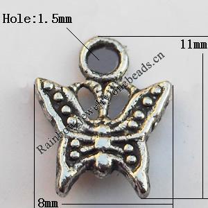 Pendant, Lead-free Zinc Alloy Jewelry Findings, Butterfly 11x8mm Hole:1.5mm, Sold by Bag