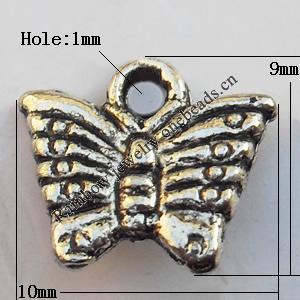 Pendant, Lead-free Zinc Alloy Jewelry Findings, Butterfly 10x9mm Hole:1mm, Sold by Bag