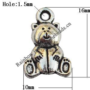 Pendant, Lead-free Zinc Alloy Jewelry Findings, Bear 10x16mm Hole:1.5mm, Sold by Bag