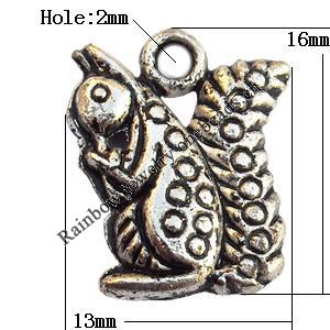 Pendant, Lead-free Zinc Alloy Jewelry Findings, Squirrel 13x16mm Hole:2mm, Sold by Bag